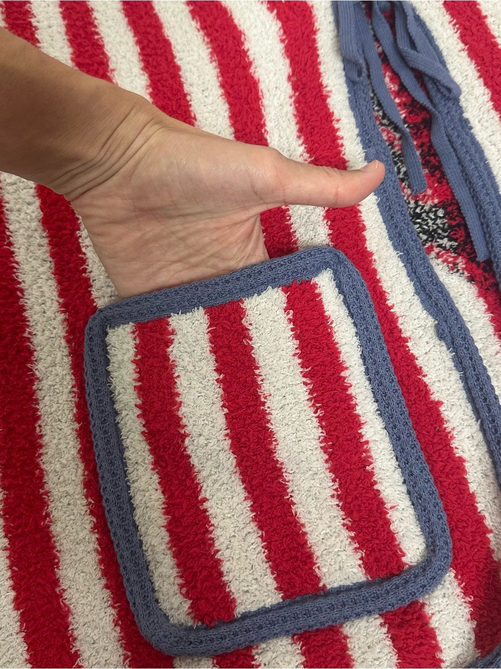 POL Red and White Striped Open-Front Cardigan w/ Blue Trim Sz S CottageCore Rose - Picture 15 of 16